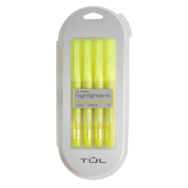 TUL Highlighter, Chisel Tip, Fluorescent Yellow, Pack Of 4 Highlighters