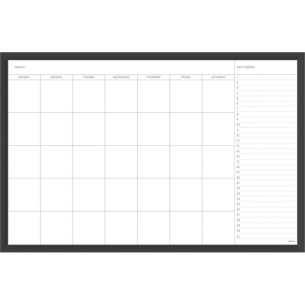 U Brands Magnetic Dry Erase Monthly Calendar Board, 36 X 24, Black Aluminum Frame