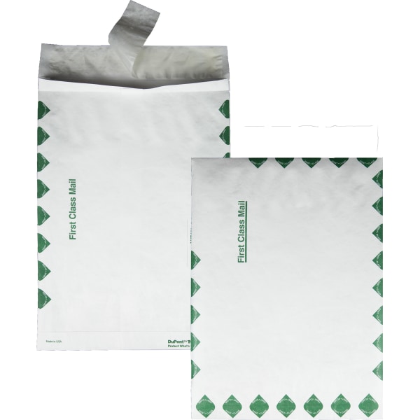 Quality Park® Dupont™ Tyvek® Grip-Seal® Expansion Envelopes, Open Side, 18 Lb, First Class, 10" x 13" x 1 1/2", Self-Adhesive, White, Box Of 100