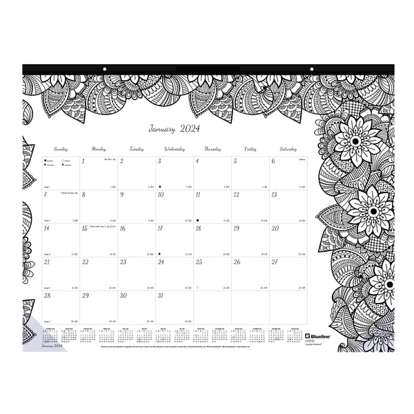 Blueline DoodlePlan Desk Pad Calendar with Colorin