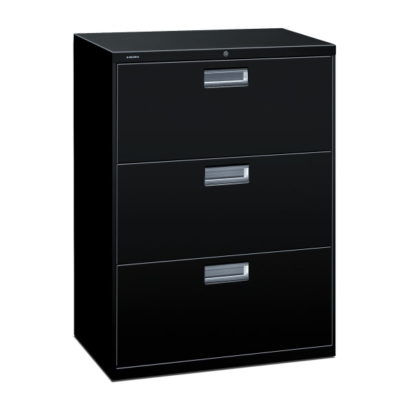 HON® Brigade® 600 18""D Lateral 3-Drawer File Cabinet, Black -  673LP