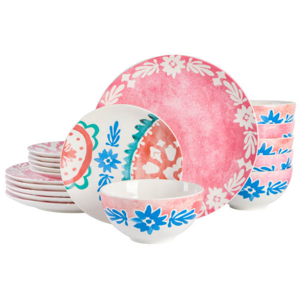 Spice By Tia Mowry Savory Saffron 18Piece Fine Ceramic Dinnerware Set Coral