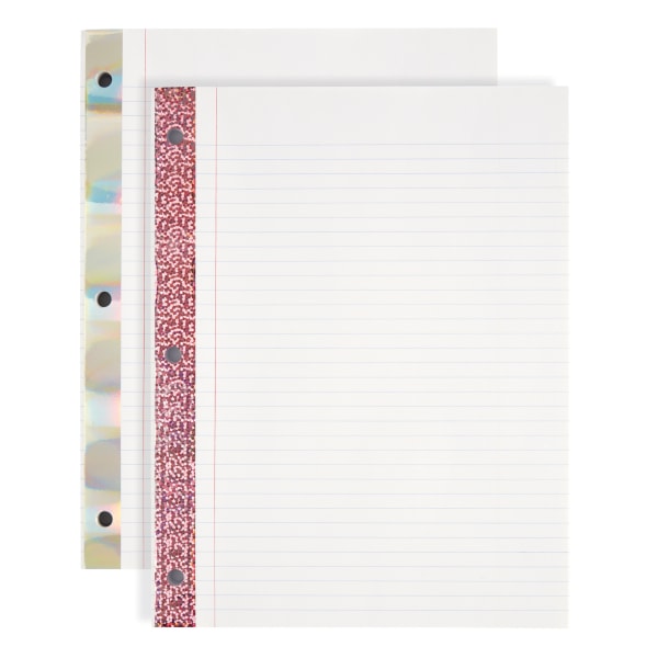 Office Depot Brand Notebook Filler Paper, Reinforced, College-Ruled, 8 x 10 1/2, 3-Hole Punched, White, Pack Of 100 Sheets