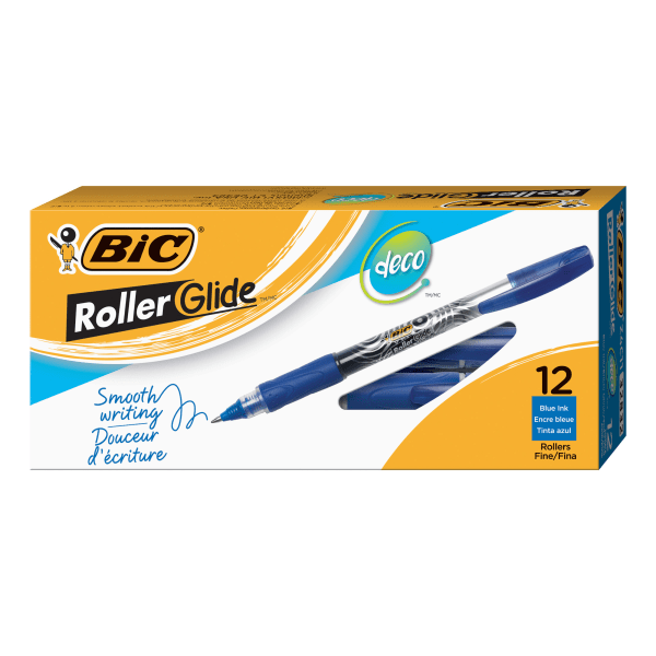Bic pen roller ball, rubber grip, free Ink, Blue, Fine point (0.7 mm) (070330328327)