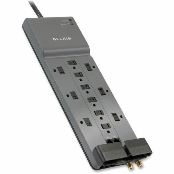 Belkin Power Strip Surge Protector with 12 AC Multiple Outlets  10 ft Long Flat Plug Heavy Duty Extension Cord for Home  Office  Travel  Computer Desktop  Laptop