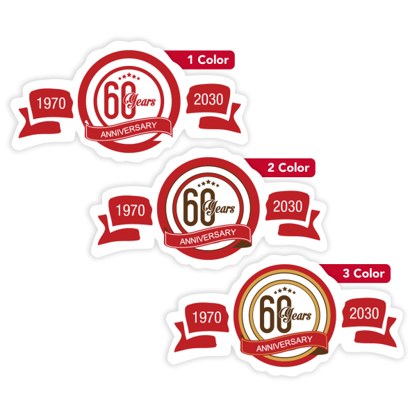 Custom 1, 2 Or 3 Color Printed Labels/Stickers, Anniversary, 1-3/8"  x 2-5/8", Box Of 250