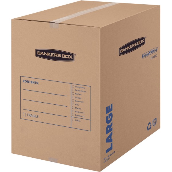 Fellowes® SmoothMove Basic Moving Boxes, 18.3"" x 18.3"" x 24.8"", Kraft/Black, Carton Of 15 -  7714001