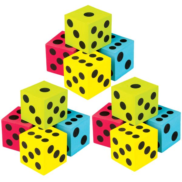Teacher Created Resources Foam Dice, 2-1/2"", Assorted Colors, 4 Dice Per Pack, Set Of 3 Packs -  TCR20810-3