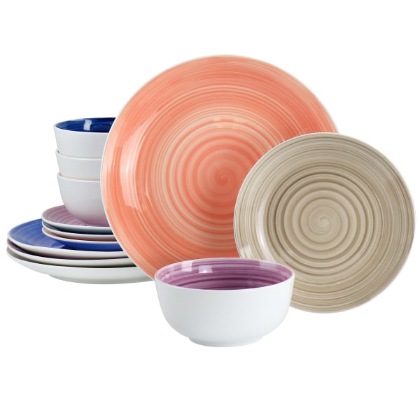 Gibson Home Color Vibes 12 Piece Fine Ceramic Dinnerware Set (129386.12)