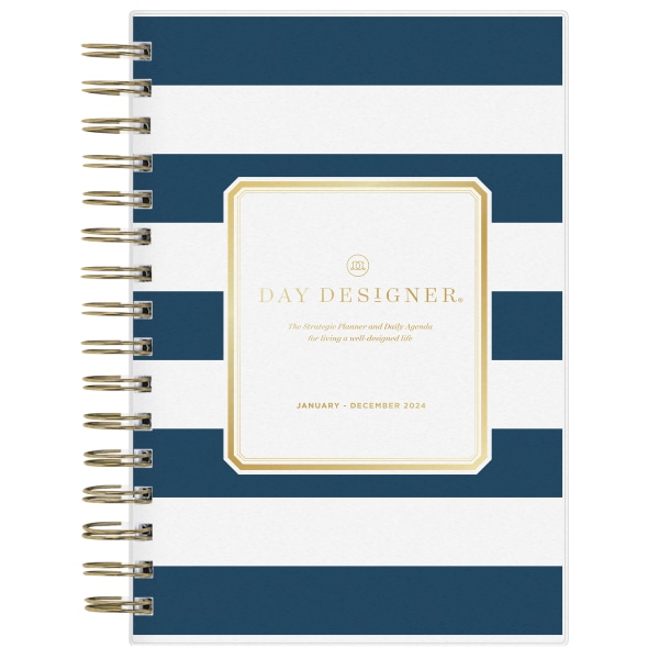 2024 Blue Sky Day Designer Rugby Stripe 5  x 8  Daily & Monthly Planner White/Blue (103623-24)