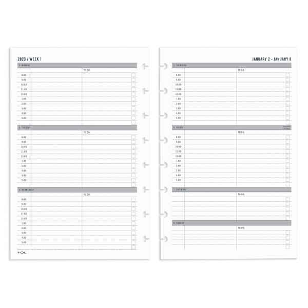 TUL Discbound Weekly Refill Pages, Timed, Junior Size, January To December 2023