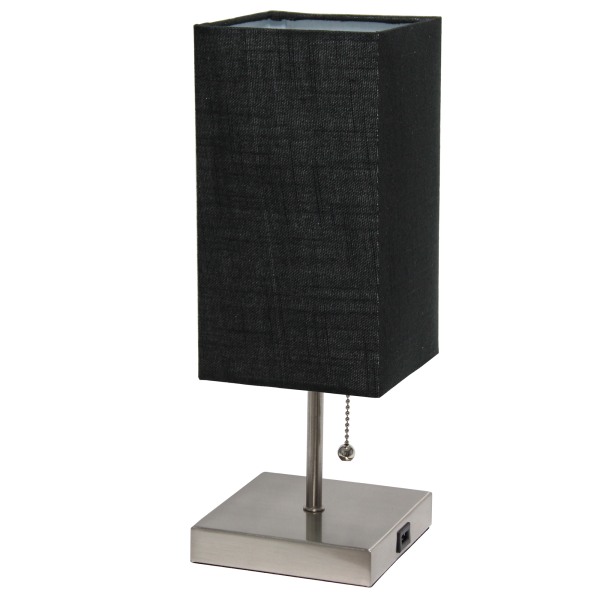 Photos - Floodlight / Street Light Simple Designs Petite Stick Lamp With USB Charging Port, 14-1/4"H, Brushed Nickel Base/Black Shade LT1087-BLK