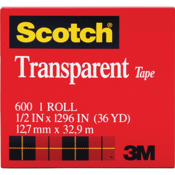 Scotch Transparent Tape 12W 36 yd 1 Core Clear 12 Pack  600121296PK