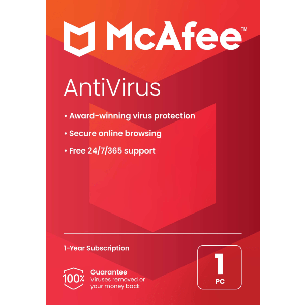 McAfee� AntiVirus Internet Security Software, For One PC, 1-Year Subscription, Windows�, Product Key