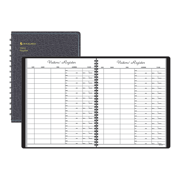 AT-A-GLANCE&reg; Visitor Register Book, 8 1/2&quot; x 11&quot;, Black AAG8058005