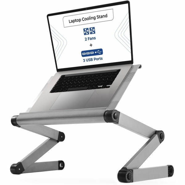 WorkEZ Executive adjustable laptop stand lap desk with Fans and USB Ports Silver - Make using a laptop more comfortable at a desk, in bed, or on the c - WEEFHS - Office Supplies  Tired of hunching over laptop screens that are to sku WEEFHS