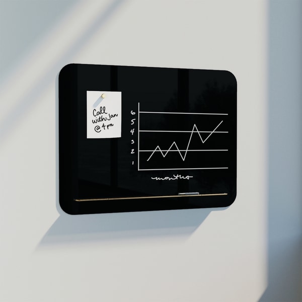 U Brands Magnetic Black Glass  Dry Erase Board Frameless, 48x36