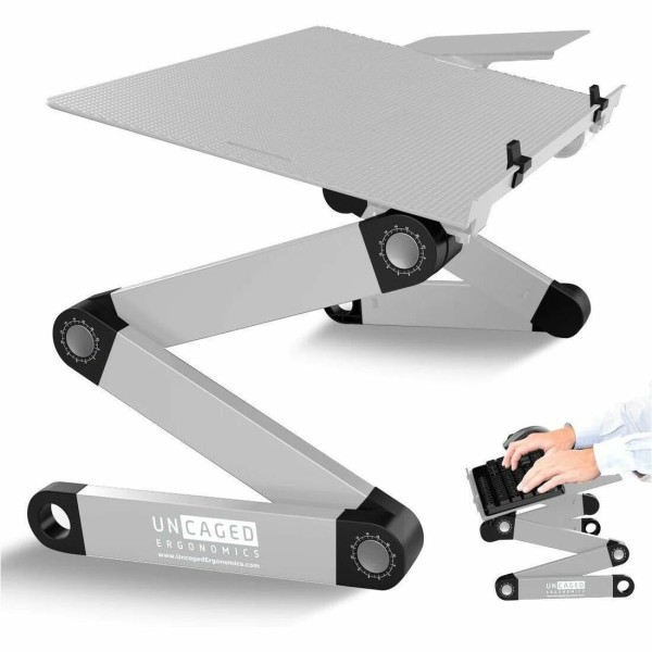 WorkEZ Keyboard Tray Silver Adjustable Height Tilt Ergonomic Computer Keyboard Stand Riser - Easily raise keyboards above desk level to standing heigh