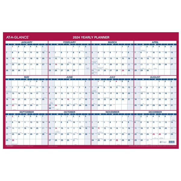 AT-A-GLANCE 2024 Vertical Horizontal Reversible Erasable Wall Calendar Large 36