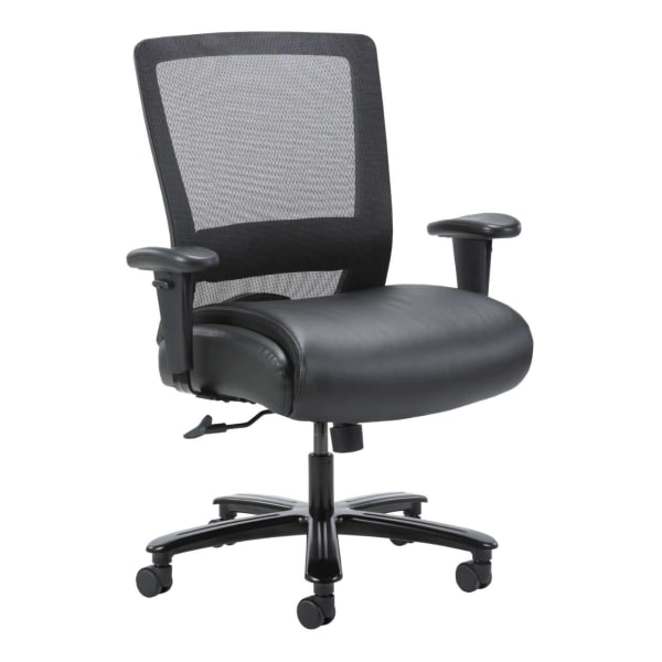 Photos - Chair BOSS Office Products Heavy-Duty Ergonomic LeatherPlus� Bonded Leather/Mesh Mid-Back , Black B699-BK