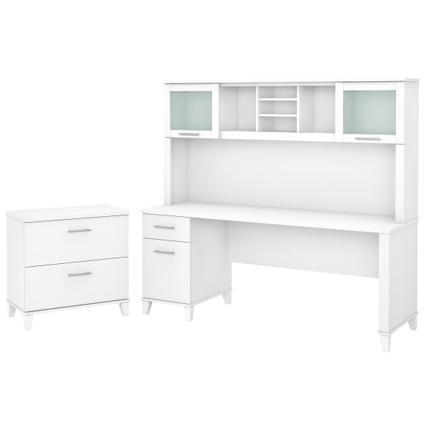 Bush Business Furniture Somerset 72""W Office Computer Desk With Hutch And Lateral File Cabinet, White, Standard Delivery -  SET019WH