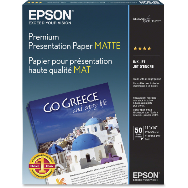 Epson Very High Resolution Print Paper, 11 x 14, 97 (U.S.) Brightness, 44 Lb, Ream Of 50 Sheets