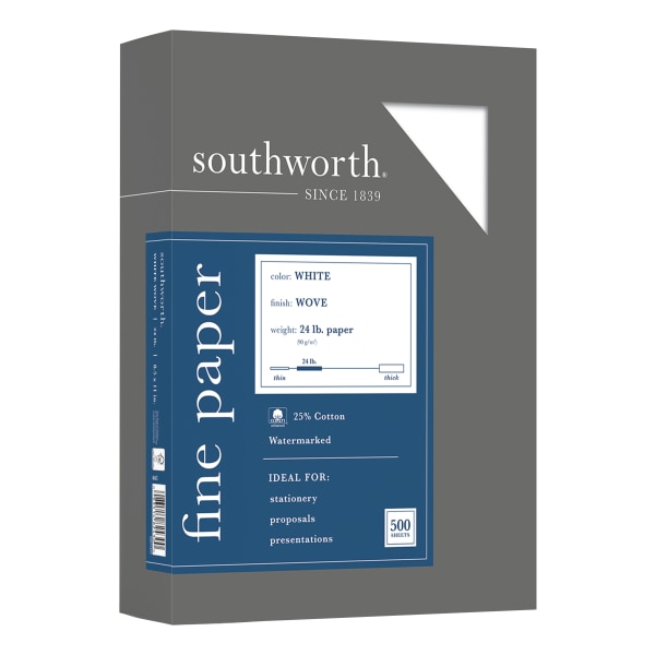 Photos - Office Paper Southworth� 25 Cotton Business Paper, 8 1/2" x 11", 24 Lb, White, Box Of 500 404C