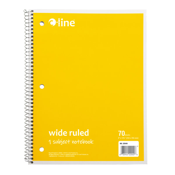 C-Line Wide Rule Spiral Notebooks, 8"" x 10-1/2"", 1 Subject, 70 Sheets, Yellow, Case Of 24 Notebooks -  22040-CT