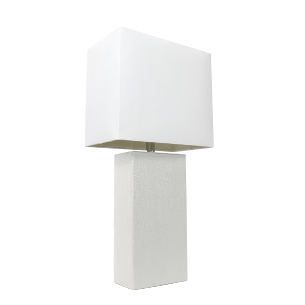 Elegant Designs Leather Table Lamp with Fabric Shade White: Modern Rectangular Light for Bedroom, UL Listed