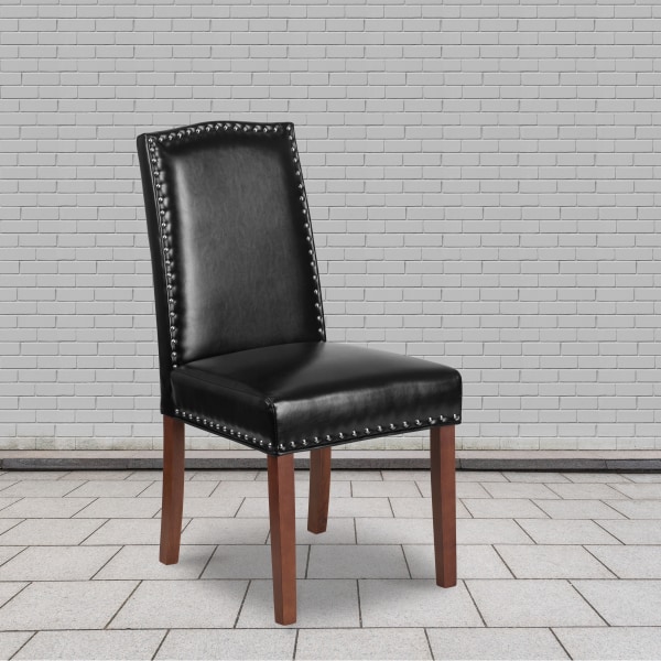 Photos - Kitchen System Flash Furniture Hercules Hampton Hill Parsons Chair With Nail Trim, Black/Wood Grain QYA139349BK 