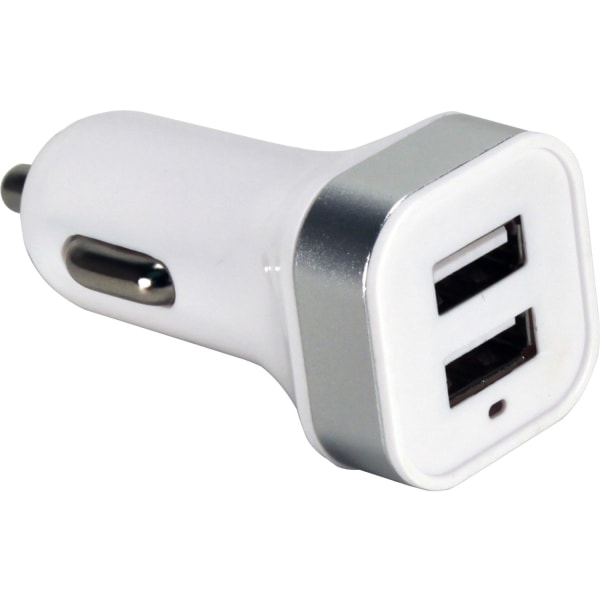 QVS 2-Port 3.4Amp USB Smart Car Charger for Smartphones and Tablets - 1 Pack - 12 V DC, 24 V DC Input - 5 V DC/3.40 A Output - White -  USBCC-2PS