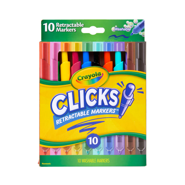 Crayola® Washable Markers With Retractable Tips, Conical Tip, Assorted Colors, Pack of 10 Markers