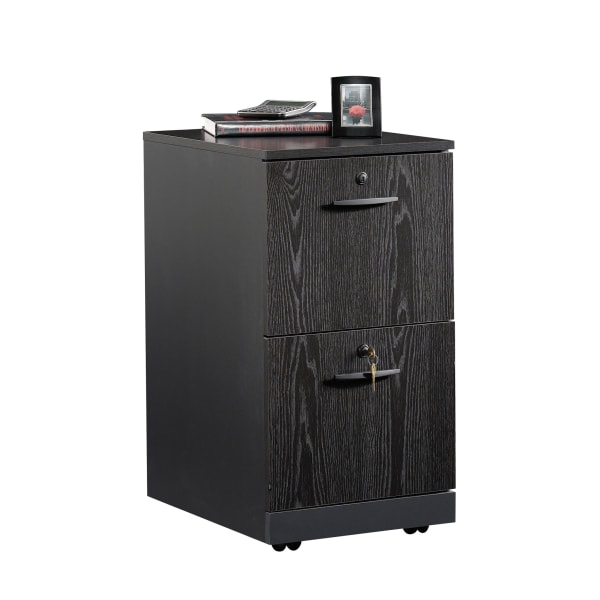 Sauder® Via 19-1/2"D Vertical 2-Drawer Pedestal File Cabinet, Bourbon Oak/Soft Black