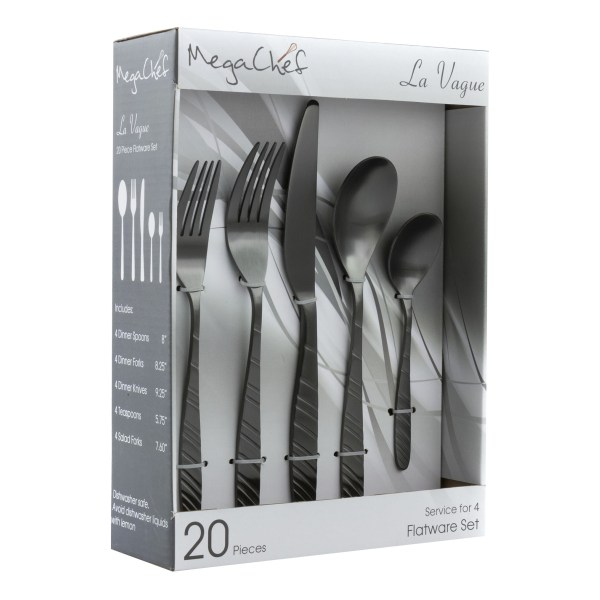 Photos - Cutlery Set MegaChef La Vague 20-Piece Stainless-Steel Flatware Set, Matte Black 995112466M 