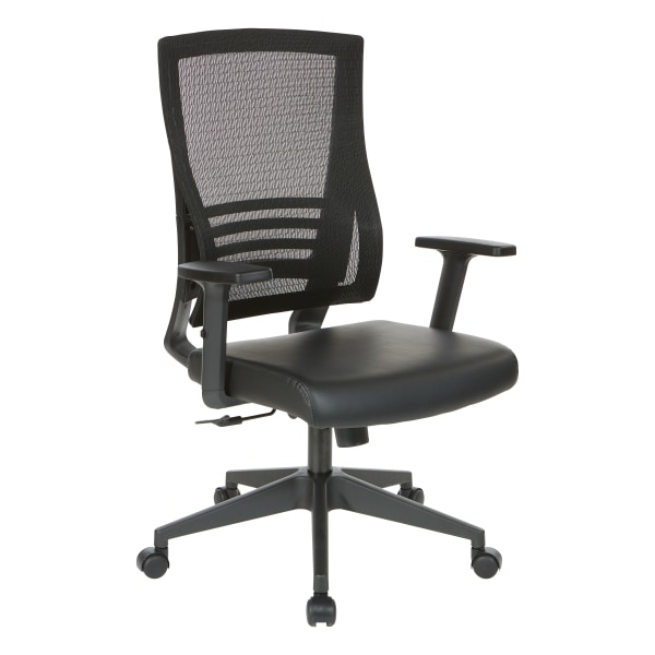 Office Star Work Smart Faux Leather Screen-Back Manager Chair With Padded Flip Arms, Black