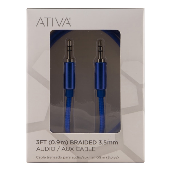 Ativa Braided 35 mm Auxiliary Audio Cables 3 Blue Pack Of 4 Cables 53853