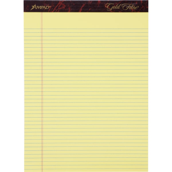 Ampad Gold Fibre Remanufactured Writing Pads, Letter Size, Narrow Ruled, 50 Sheets, Canary Yellow, Pack Of 12 -  20022