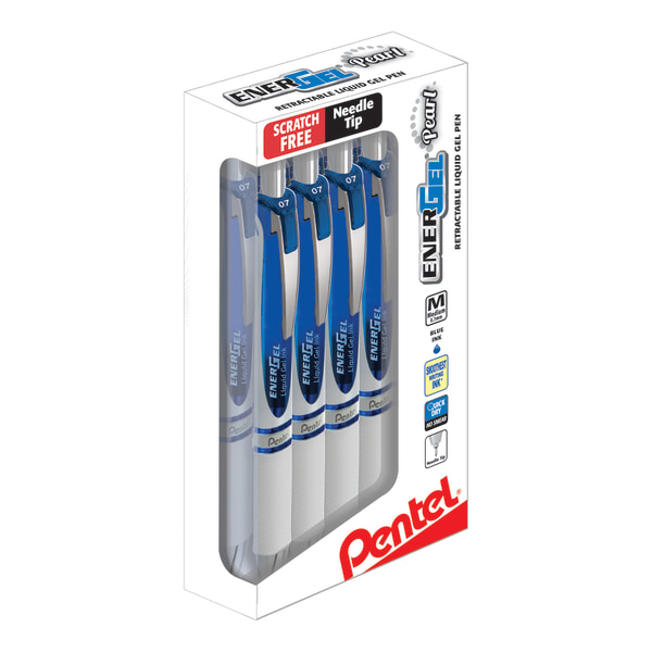 Pentel® EnerGel™ RTX Pearl Pens, Needle Point, 0.7 mm, Pearl Barrel, Blue Ink, Pack Of 12 Pens