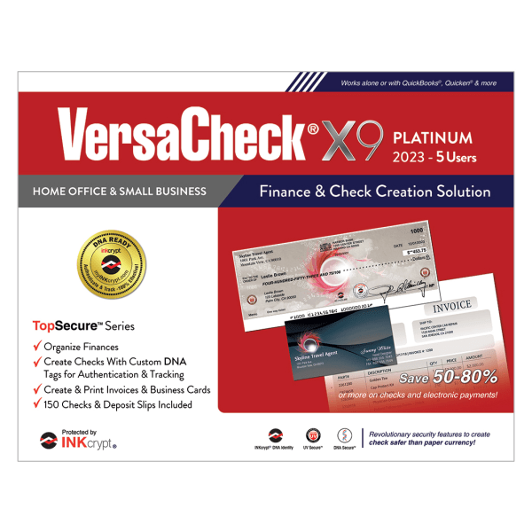 VersaCheck® X9 INKcrypt Platinum Software, 2023, For 5 Users, Windows® 8.1/10/11, Disc/Product Key -  VCX9P-0426