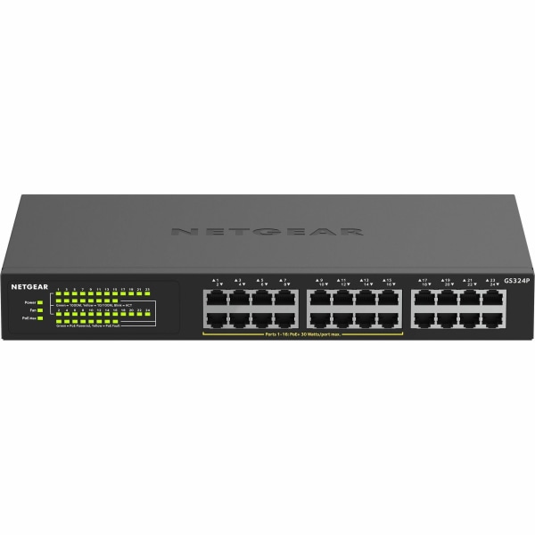 Netgear GS324 Ethernet Switch - 24 Ports - 2 Layer Supported - 12.10 W Power Consumption - Twisted Pair - Desktop, Wall Mountable, Rack-mountable - 3