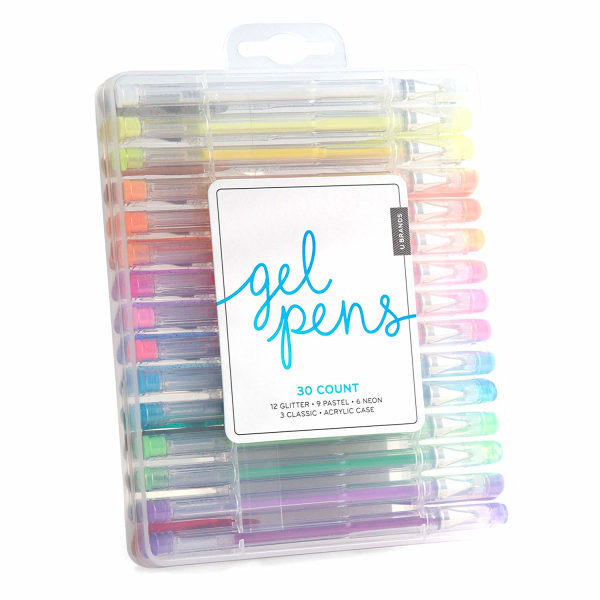 U Brands Gel Pens, Fine Point, 0.7 mm, Clear Barrel, Assorted Ink Colors, Pack Of 30 Pens