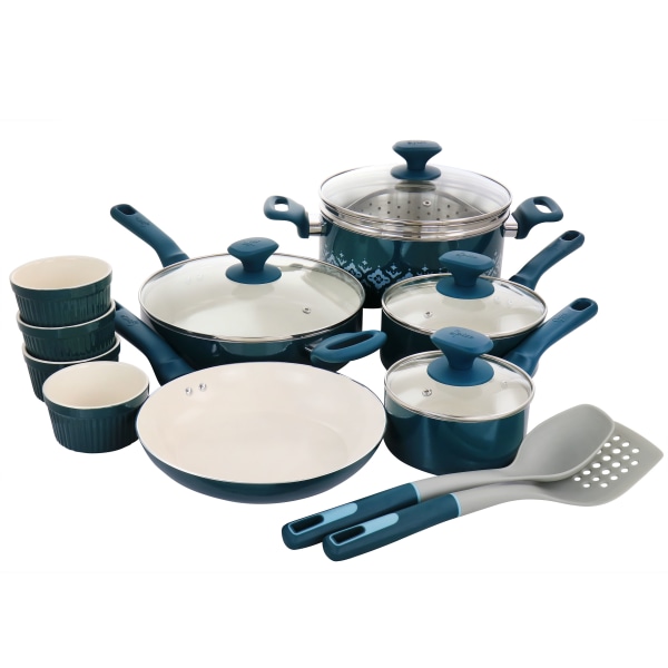 Gibson Tia Mowry Savory Saffron Spice 16Piece Cookware Set Teal