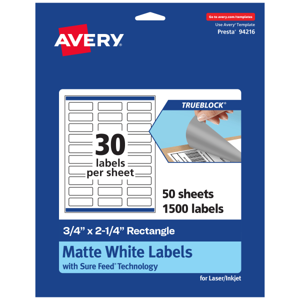 UPC 194793943047 product image for Avery® Print-To-The-Edge TrueBlock® Labels With Sure Feed®, 94216-TWMP50, Rectan | upcitemdb.com