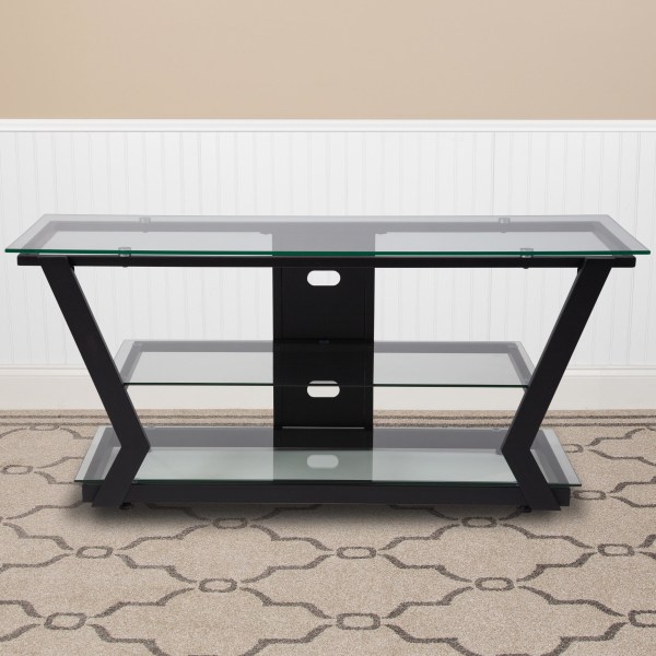 Photos - Mount/Stand Flash Furniture Metal/Glass TV Stand, 21"H x 47"W x 16"D, Clear/Black NANJH1760 
