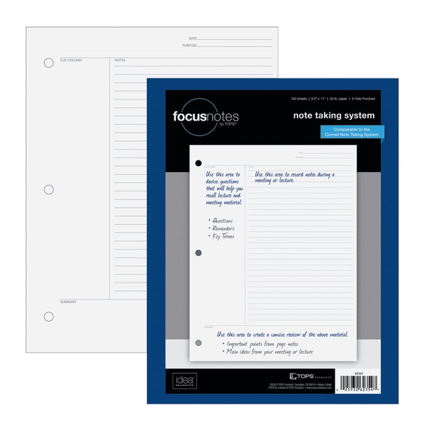 TOPS Products Focusnotes Filler Paper 3HP 20LB. 11 X8-1/2  100/PK WE 62354