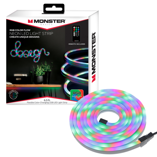 Monster LED 6.5 ft Neon Color Flow LED Multi-Color Light Strip  Indoor  USB Plug-in and Remote