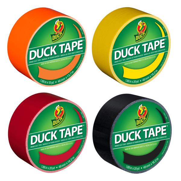 Duck Brand Duct Tape Rolls 188 x 20 Yd188 x 15 Yd Neon OrangeYellowRedBlack Pack Of 4 Rolls