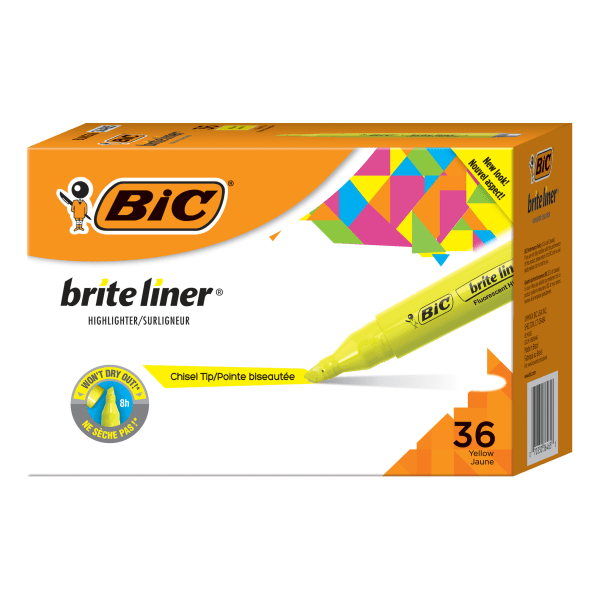 UPC 070330364653 product image for BIC® Brite Liner Tank Highlighters, Chisel Tip, Yellow, Pack Of 36 Markers | upcitemdb.com