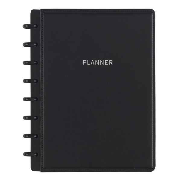 TUL Discbound Monthly Planner Starter Set, Undated, Junior Size, Leather Cover, Black