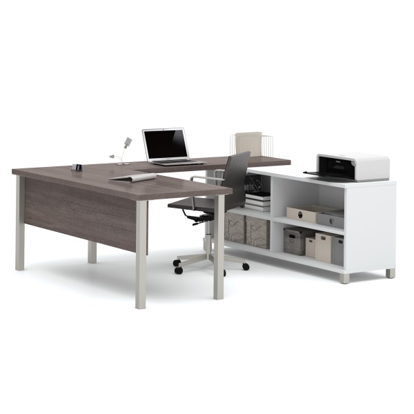 Bestar Pro-Linea 72""W U-Shaped Executive Computer Desk With Metal Legs, Bark Gray -  120881-47